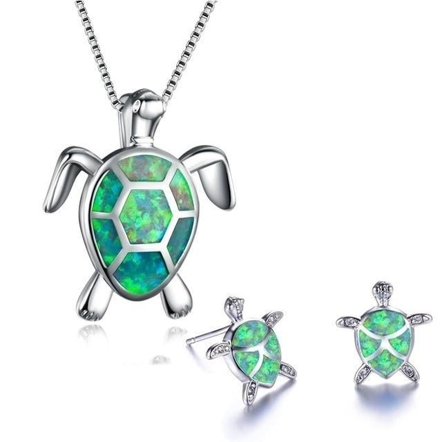 Conjunto de Joyería de Tortuga Marina de Ópalo